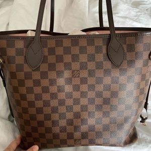 LOUIS VUITTON Damier Ebene Neverfull MM pink